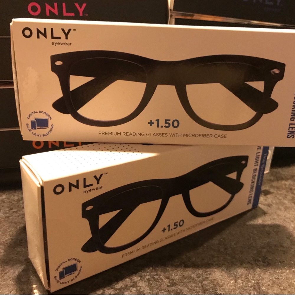 Two Pairs THE ONLY EYEWEAR 1.50 Strength Blue light blocking glasses New